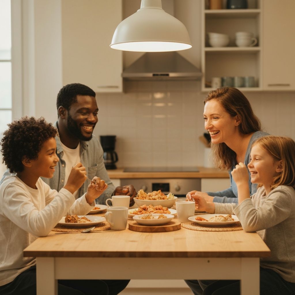 A happy family receiving community support